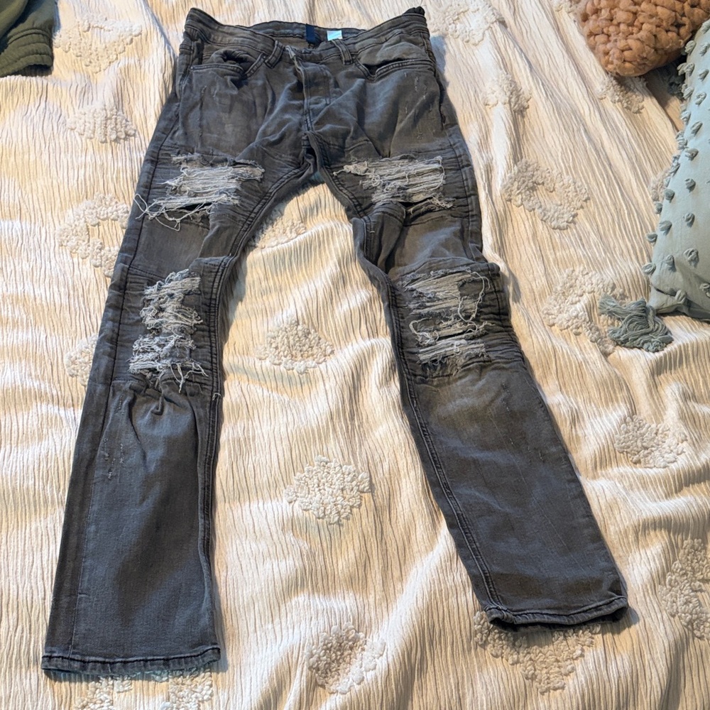 H&M Charcoal Distressed Skinny Jeans